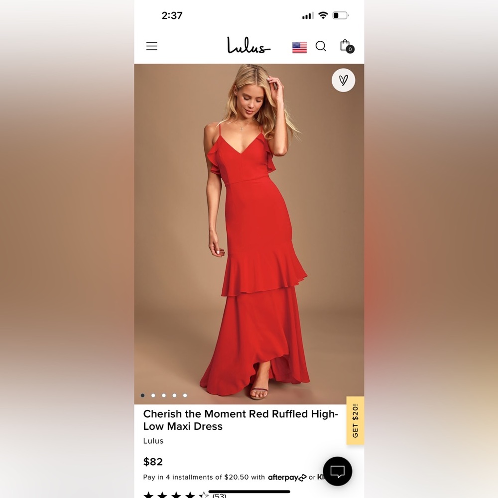 NWT true red strapless hi-low dress